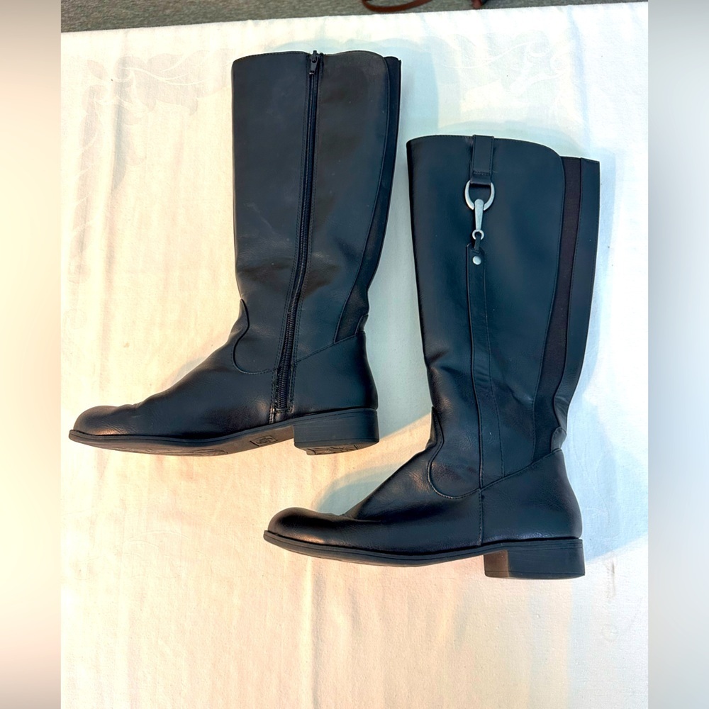 Life Stride Black Zip Up Boots w/Silver Bit On Side Sz 8 Equestrian Style Preppy
